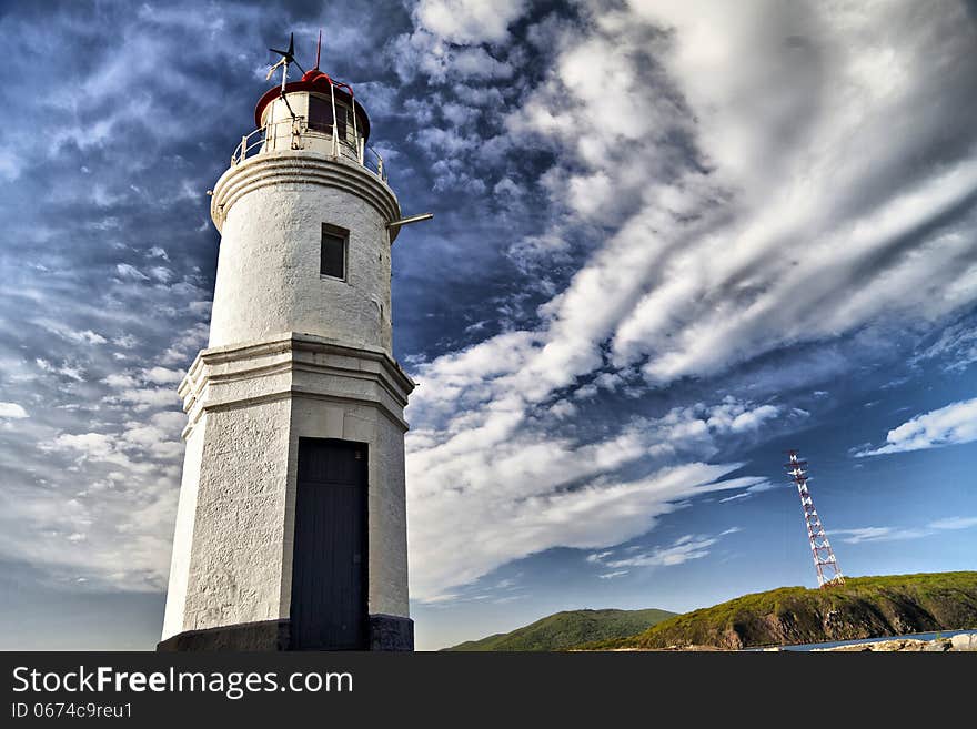 The sea beacon costs in the middle of the sea as a sign for the ships