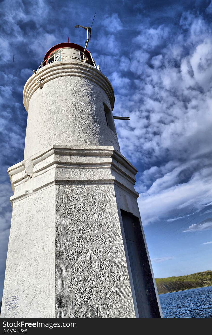 The sea beacon costs in the middle of the sea as a sign for the ships