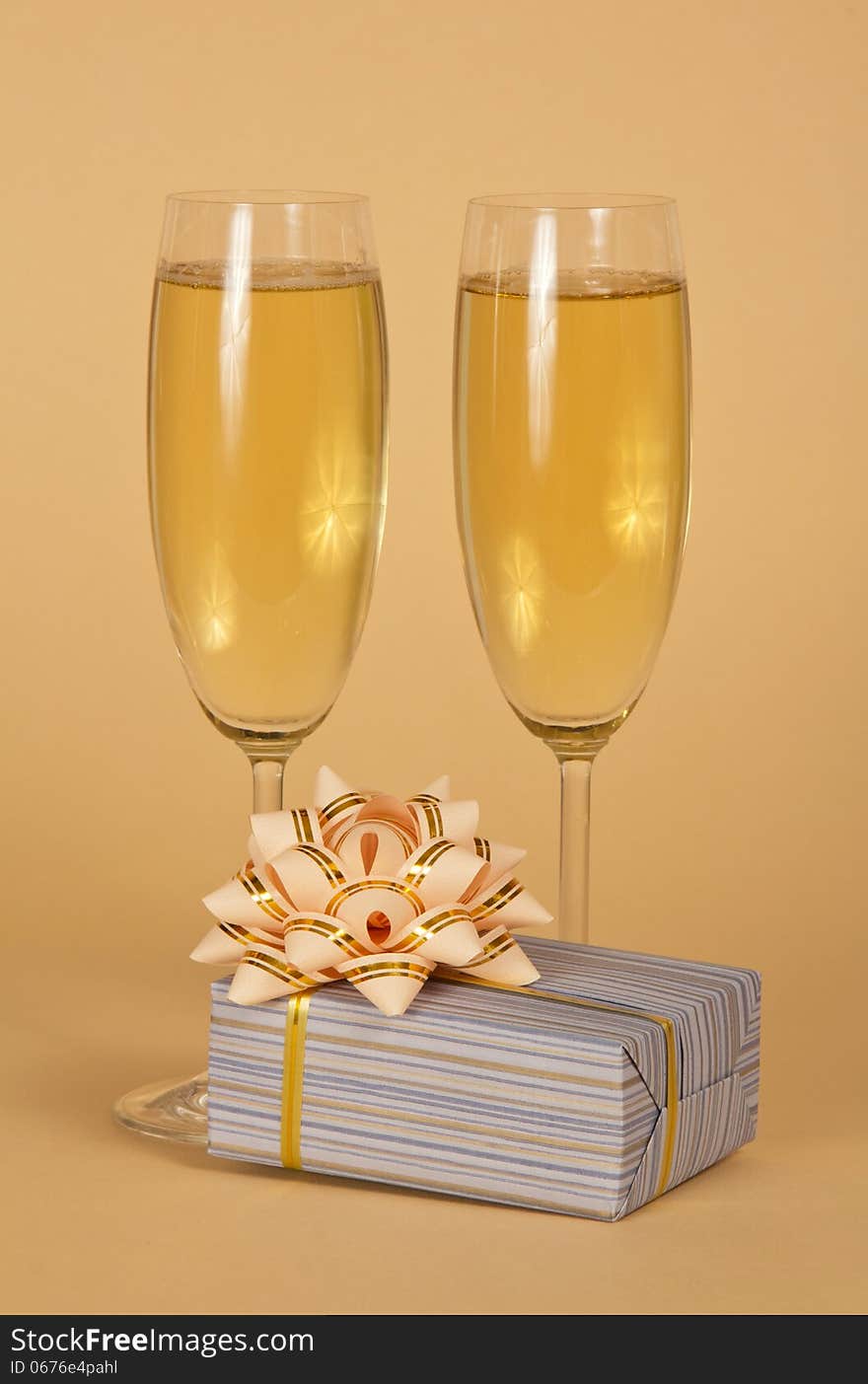 Wine Glasses With Champagne And Beautiful Gift Box