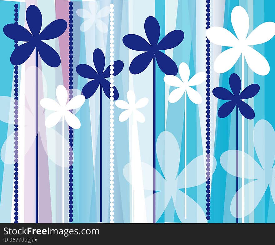 Vector graphic image with beautiful blue and white flowers and stripes. Vector graphic image with beautiful blue and white flowers and stripes