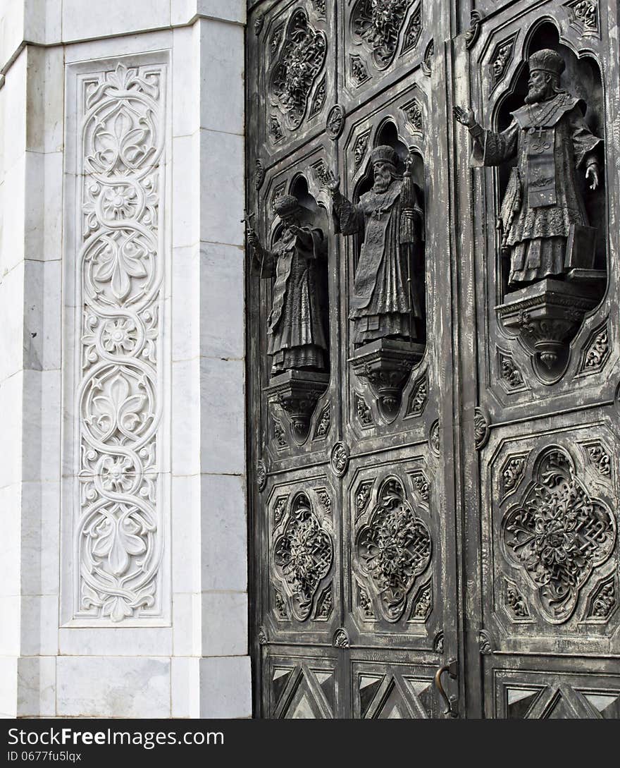 Fragment of a facade of the Cathedral of Christ the Saviour in Moscow.