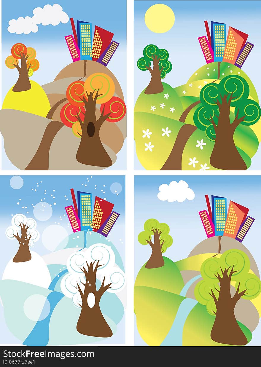 Vector graphic image with 4 seasons landscape. Vector graphic image with 4 seasons landscape