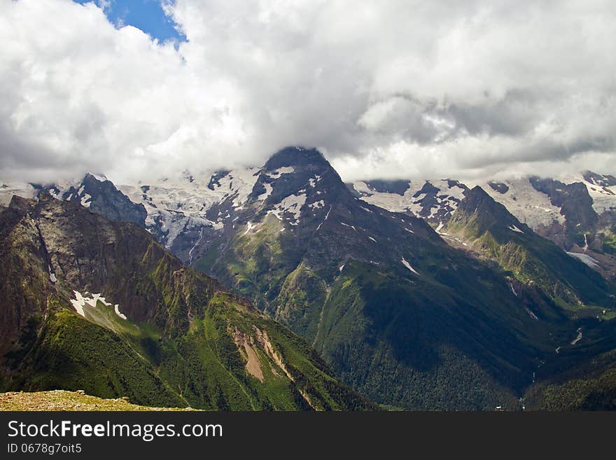 Mountain peaks in Dombai.