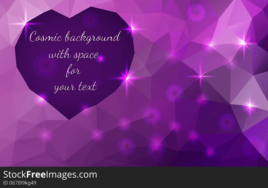 Vector abstract polygonal cosmic background, Heart shape space for text. Vector abstract polygonal cosmic background, Heart shape space for text