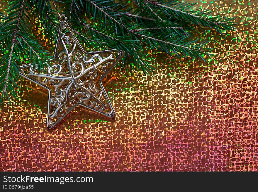 Fir branch decorated with a star