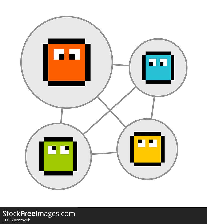 Pixel Characters In Social Networking Bubbles