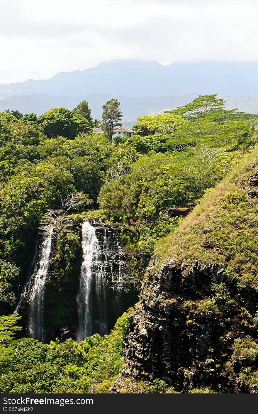 Opaekaa Falls Majestic Mountain Waterfall Kauai Island