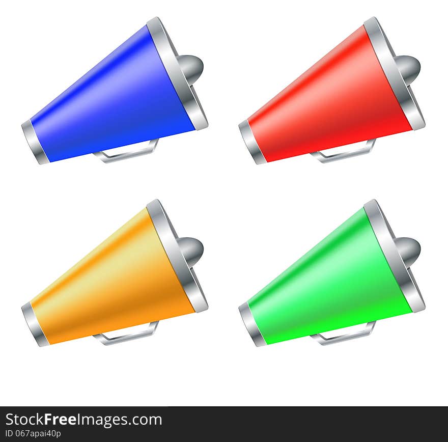 Vector illustration of colored megaphones. Vector illustration of colored megaphones