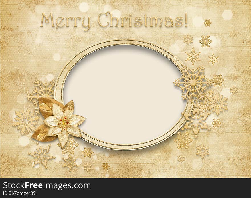 Vintage Christmas background with golden decorations