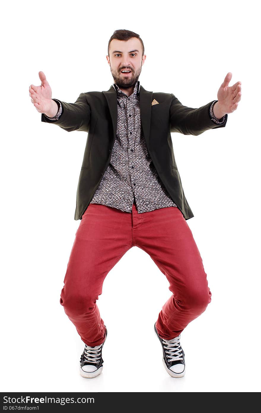 Happy young man on a white background