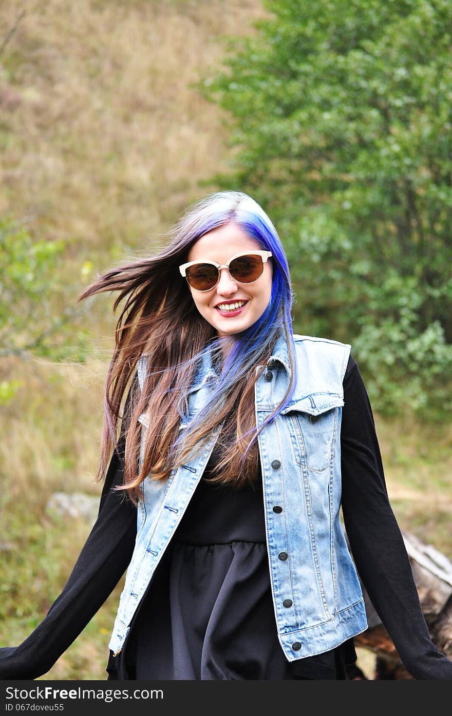 Portrait of an attractive young woman long hair.