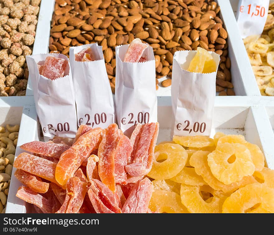 Sale of various nuts and sweets