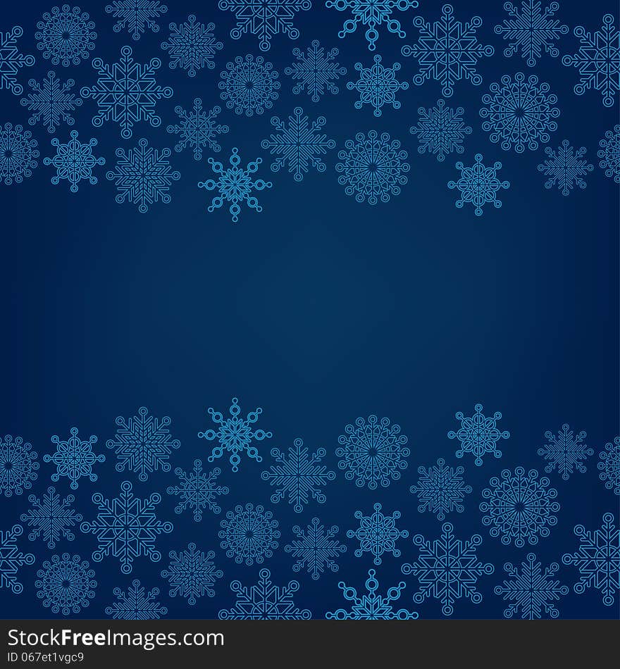 Decorative dark background with snowflakes and pla