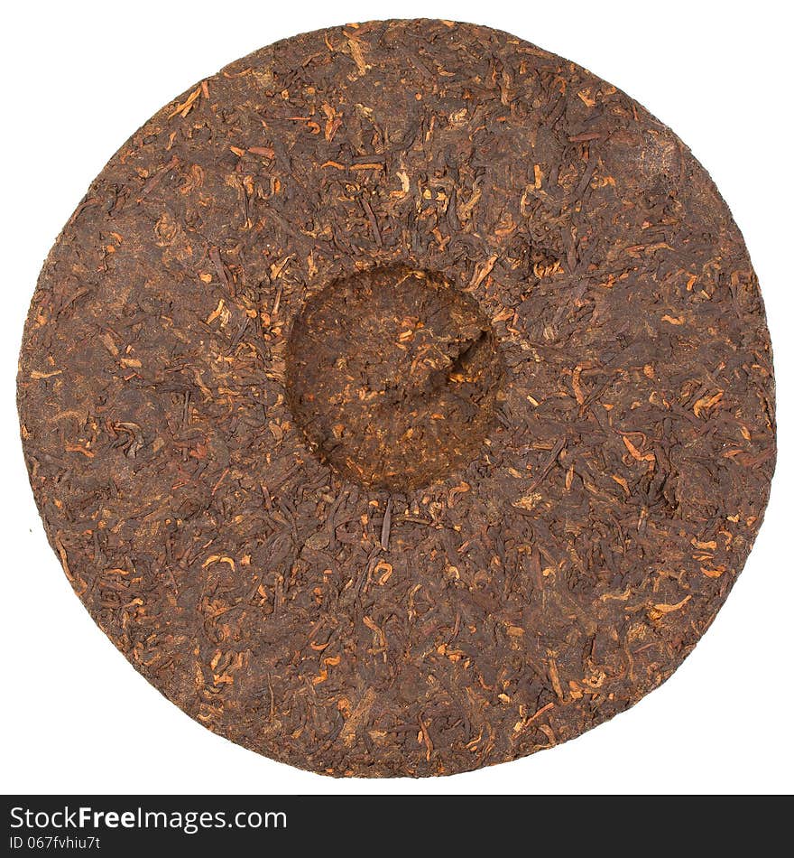 Pressed Chinese puer tea isolated on a white background.