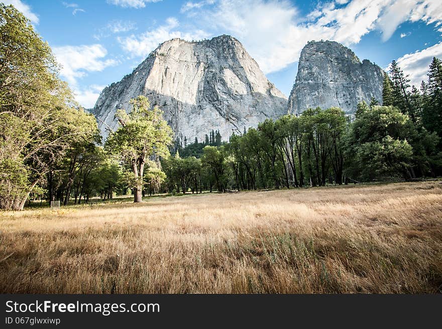 Yosemite half dome with meadow