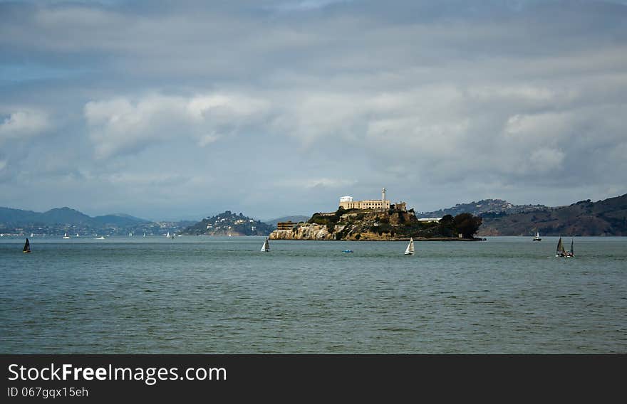 A view of the isle of Alcatraz in the San Francisco Bay. A view of the isle of Alcatraz in the San Francisco Bay