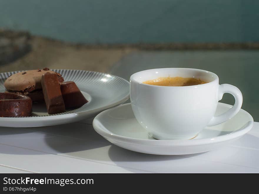 Morning coffee with view to the beach