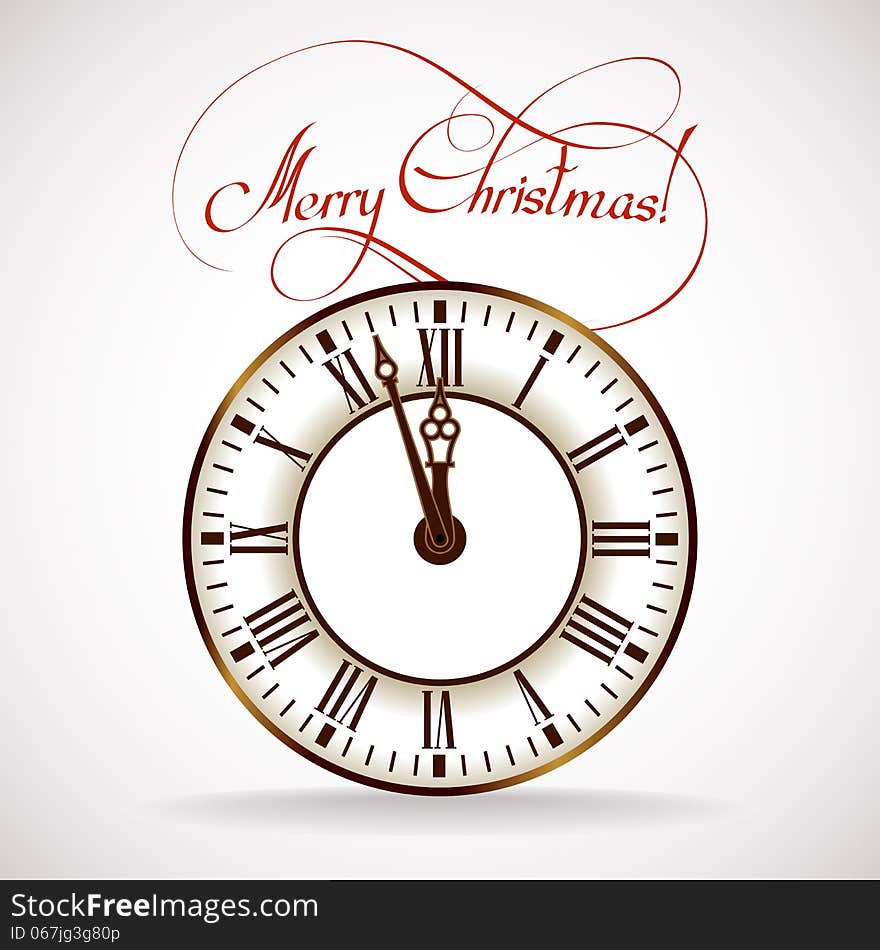 Vector silhouette of the old clock showing the Christmas time. Vector silhouette of the old clock showing the Christmas time