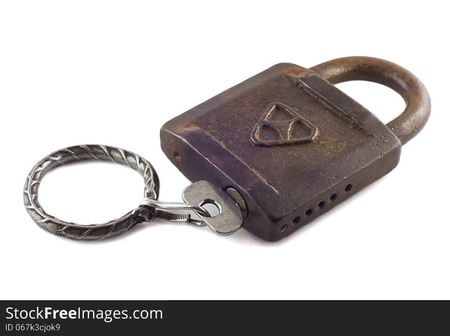 Old padlock with key