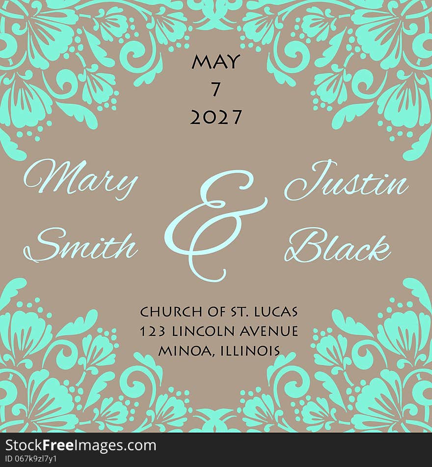 Wedding card or invitation with abstract floral background