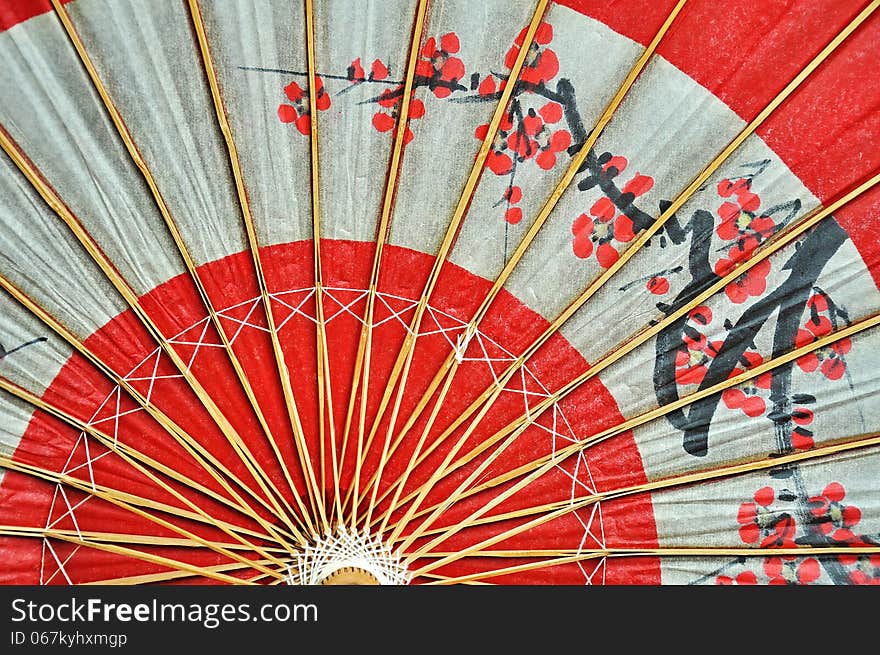 Traditional Japanese umbrella inside view. Traditional Japanese umbrella inside view