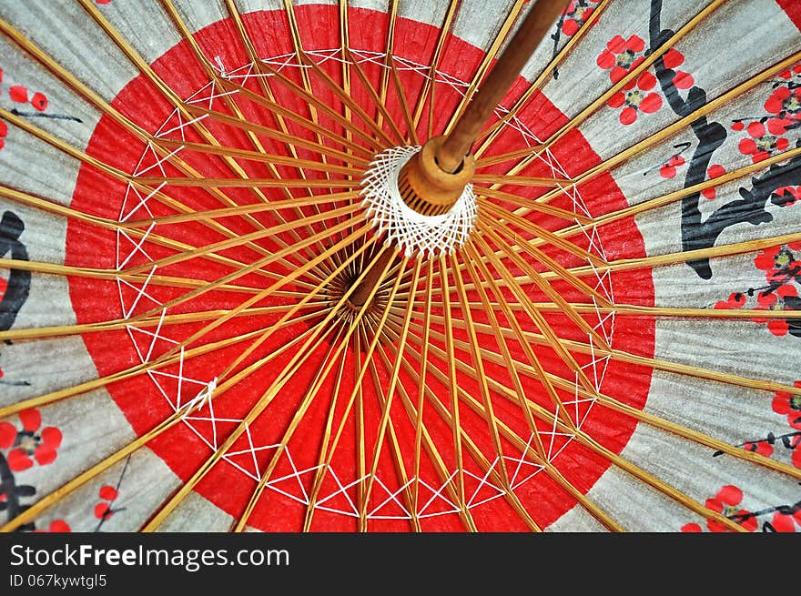 Traditional Japanese umbrella inside view. Traditional Japanese umbrella inside view