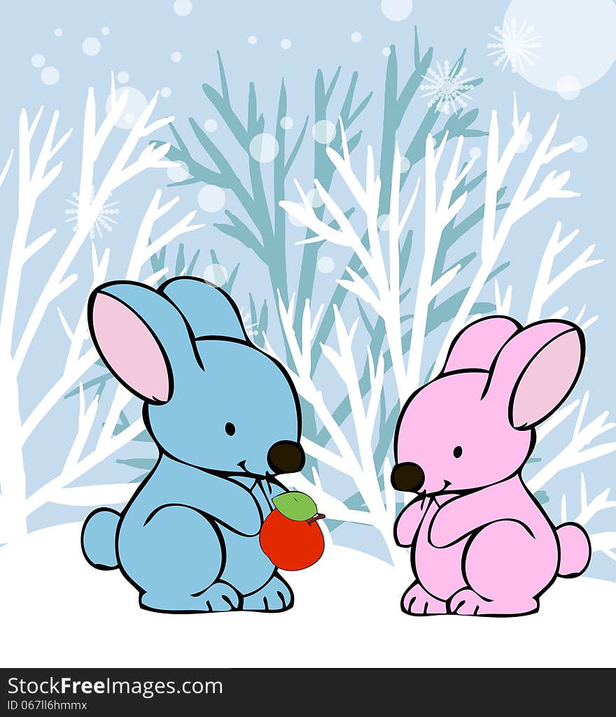 Rabbits In Love Winter Card