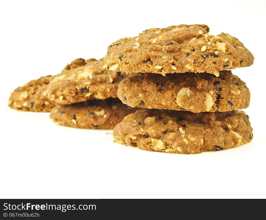 Step increase of stack whole grains cookies on white background. Step increase of stack whole grains cookies on white background