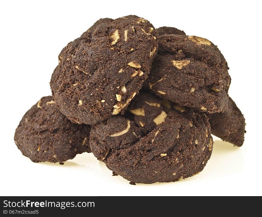 Big pile of brownie cookies on white background. Big pile of brownie cookies on white background