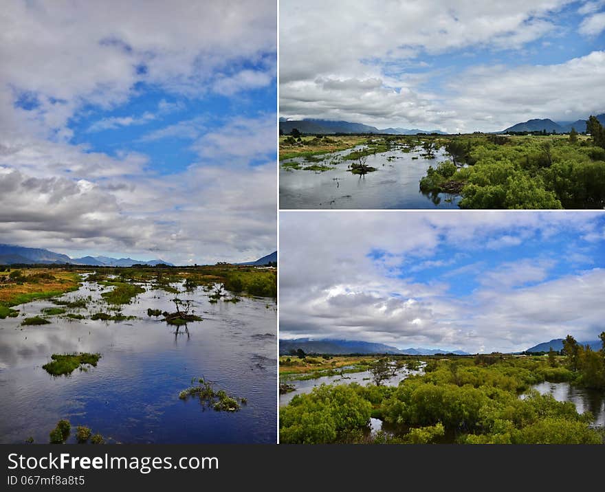 Landscape with breede river and white clouds in blue sky. Landscape with breede river and white clouds in blue sky