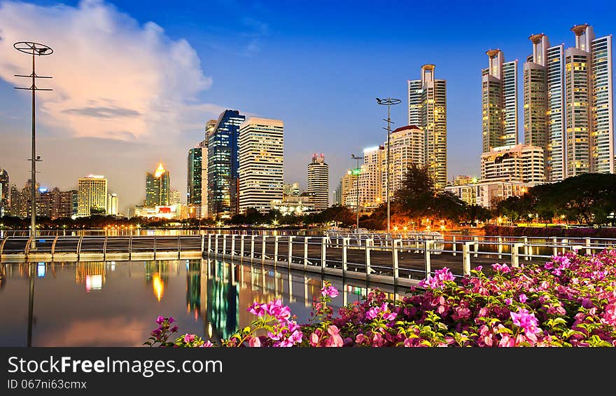 Night city or landmark at Bangkok, Thailand