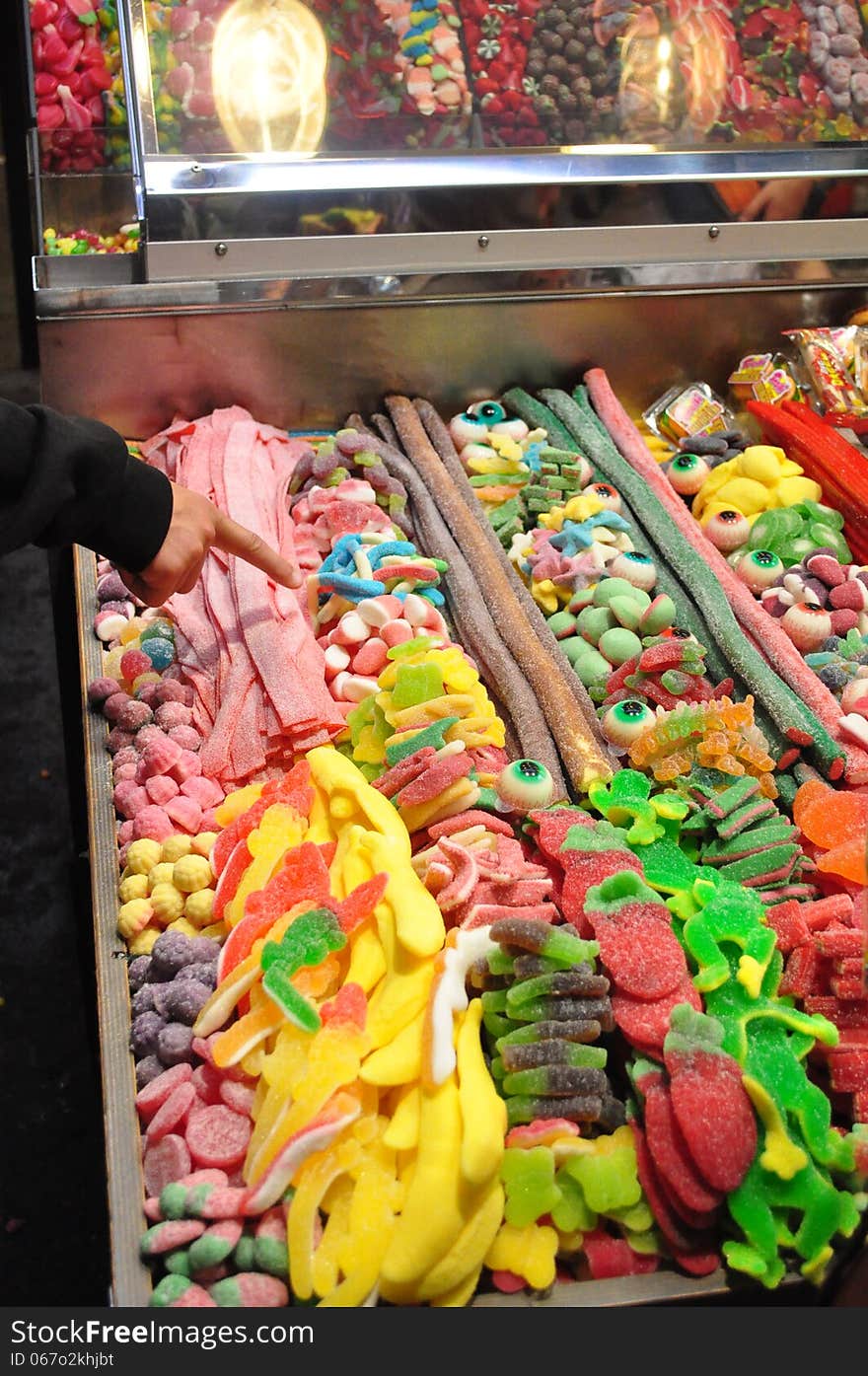 Sweets at La Boqueria market in Barcelona, Spain. Sweets at La Boqueria market in Barcelona, Spain