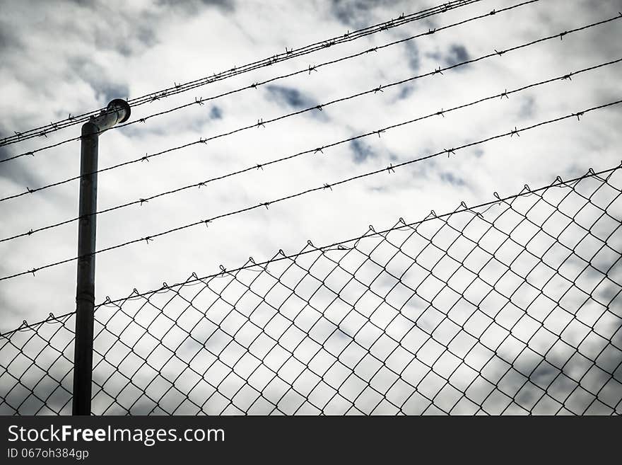 The freedom is in the sky that exists behind the wire fence.