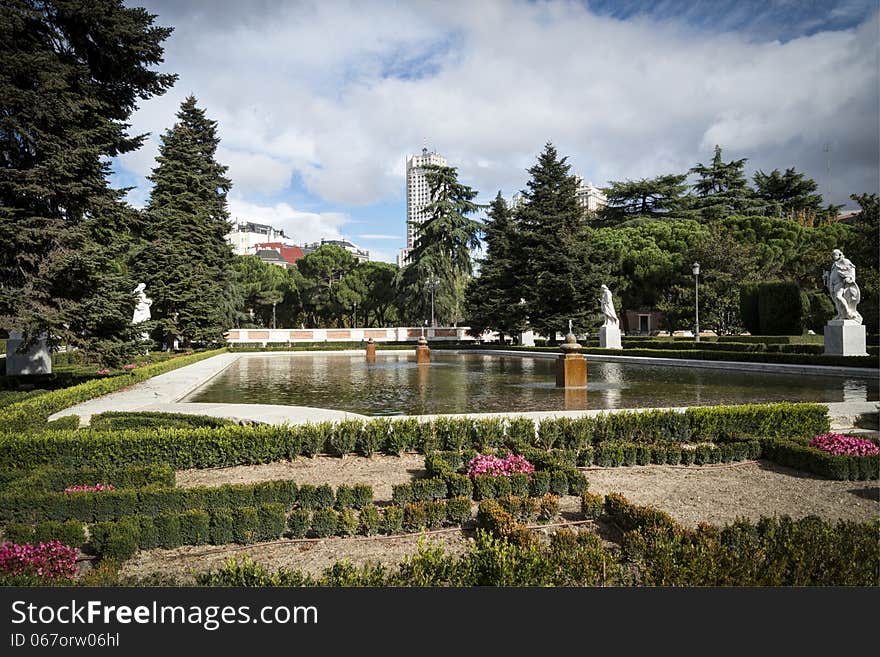 Royal Palace in Madrid with blue sky and sculpture. Royal Palace in Madrid with blue sky and sculpture