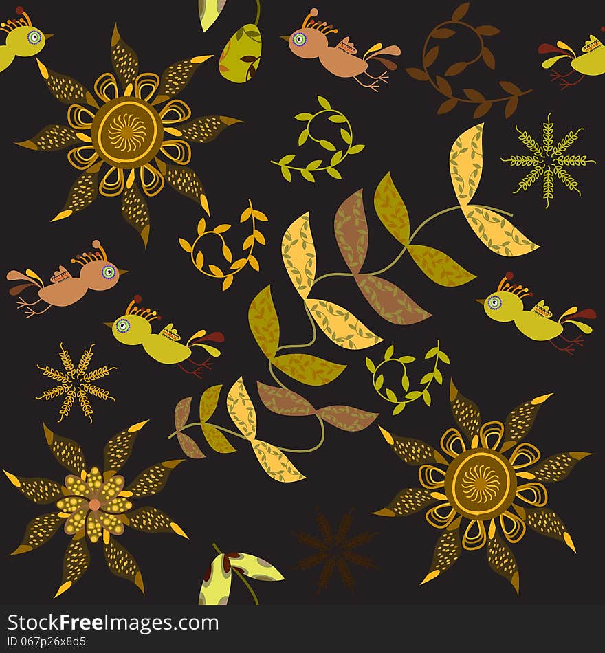 Cute vector seamless pattern with cartoon bird and flower and seamless pattern in swatch menu. Paisley seamless pattern can be used for wallpapers, clothes, tableware, packaging, posters and other purposes. Cute vector seamless pattern with cartoon bird and flower and seamless pattern in swatch menu. Paisley seamless pattern can be used for wallpapers, clothes, tableware, packaging, posters and other purposes.