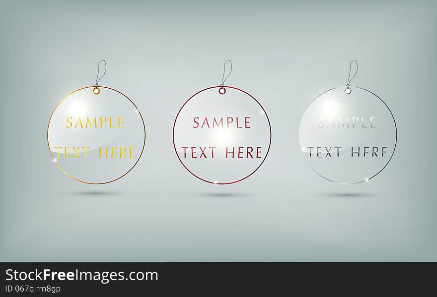 Circle Glass Tags Template on gray background