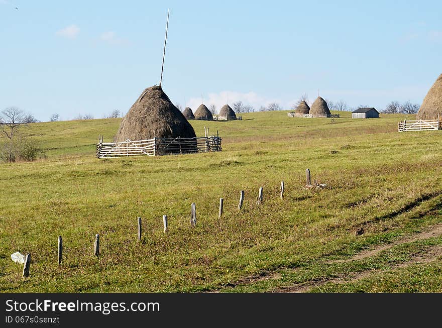 Autumn Nature Background: Haystacks In Wallachia