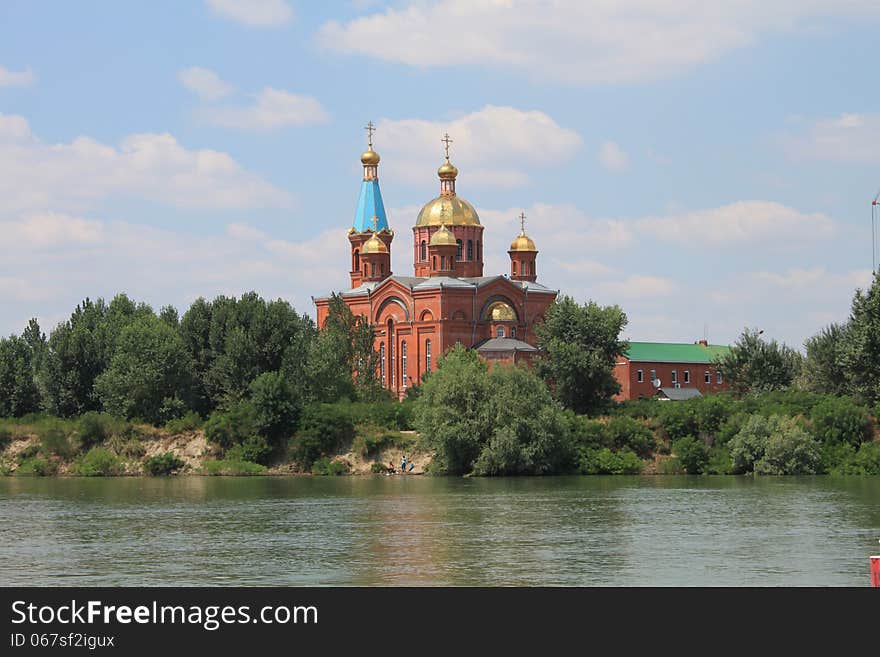 Orthodox temple on the bank of the Kuban River