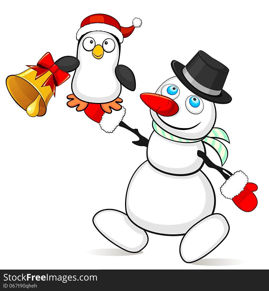 Snowman With Small Penguin