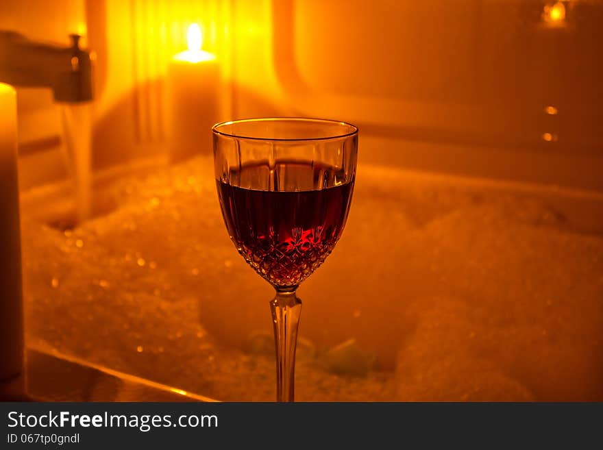 A Glass Of Wine And Bubble Bath