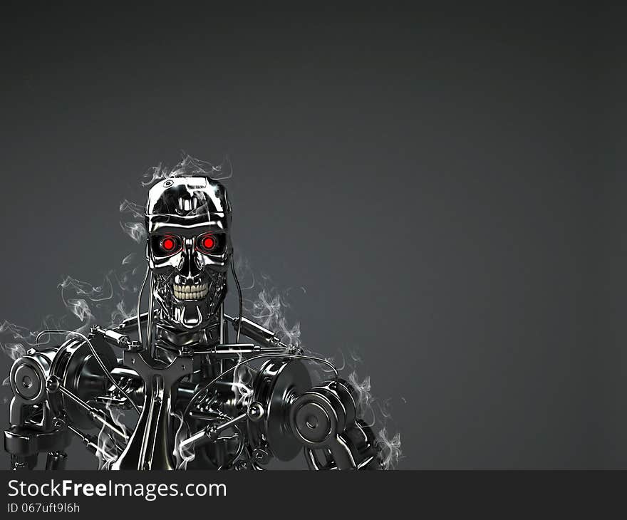 Robot isolated in black background