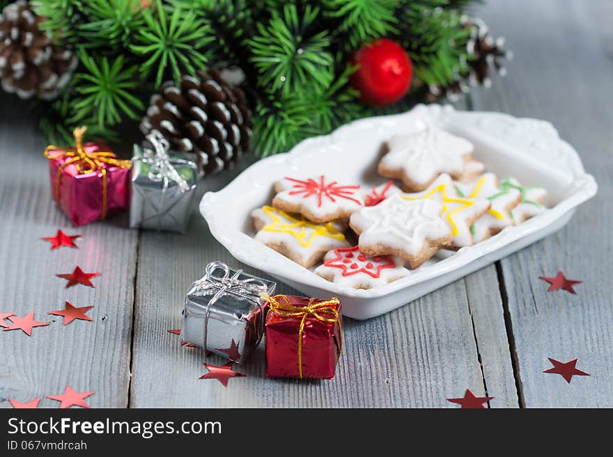 Christmas cookies on a white plate