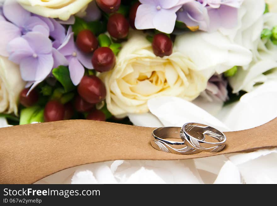 Wedding rings in box with flowers. Wedding rings in box with flowers