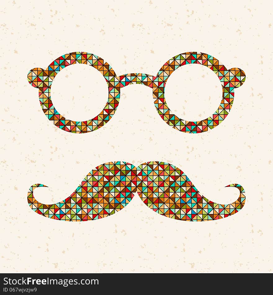 Retro illustration with hipster glasses and mustac