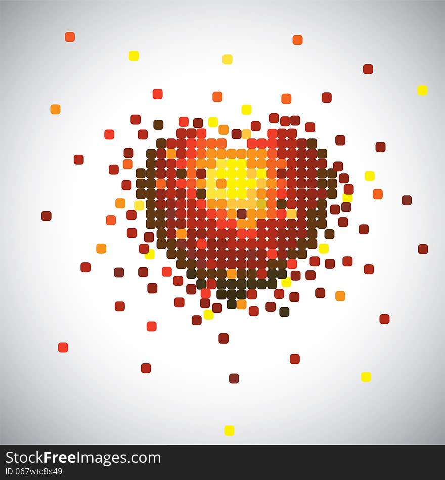 Love heart symbol made of paper pieces in red, yellow & orange colors. This vector graphic represents concept of romance building up or passionate love between man & woman, marriage relationship, etc