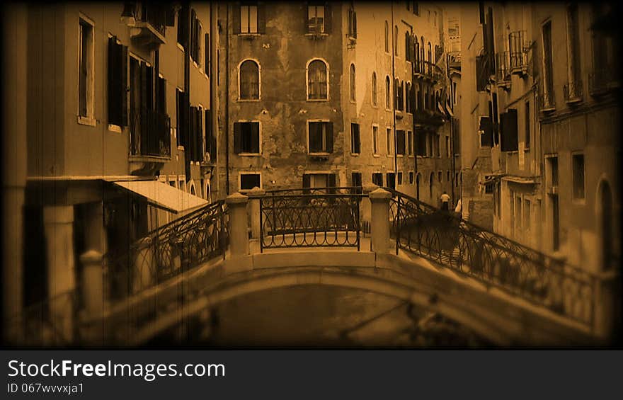 Canal in Venice. Old film