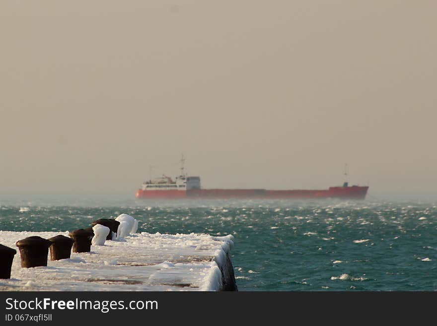 A tanker in the bay of Trieste in a windy day of the winter