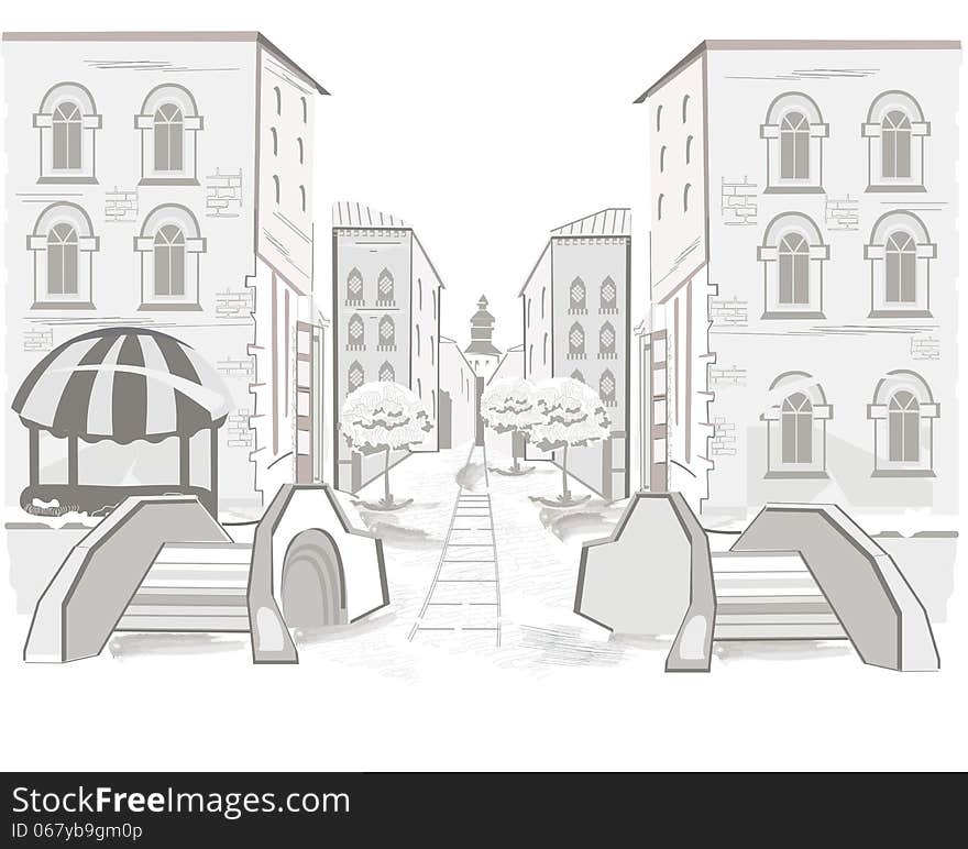 Series of street views in the old city, background sketch