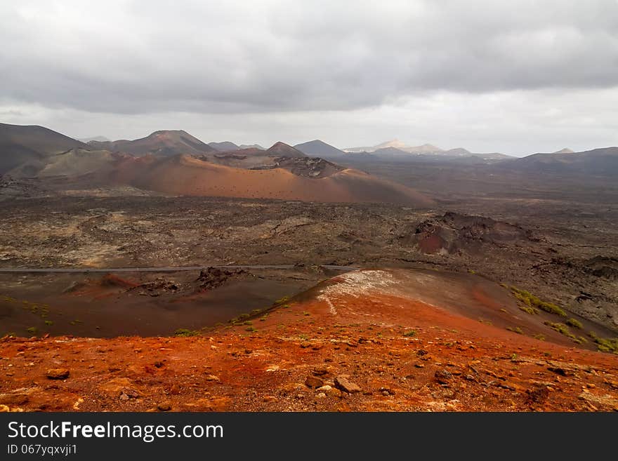 Dramatic view of Timanfaya national park, Lanzarote, Canary islands,