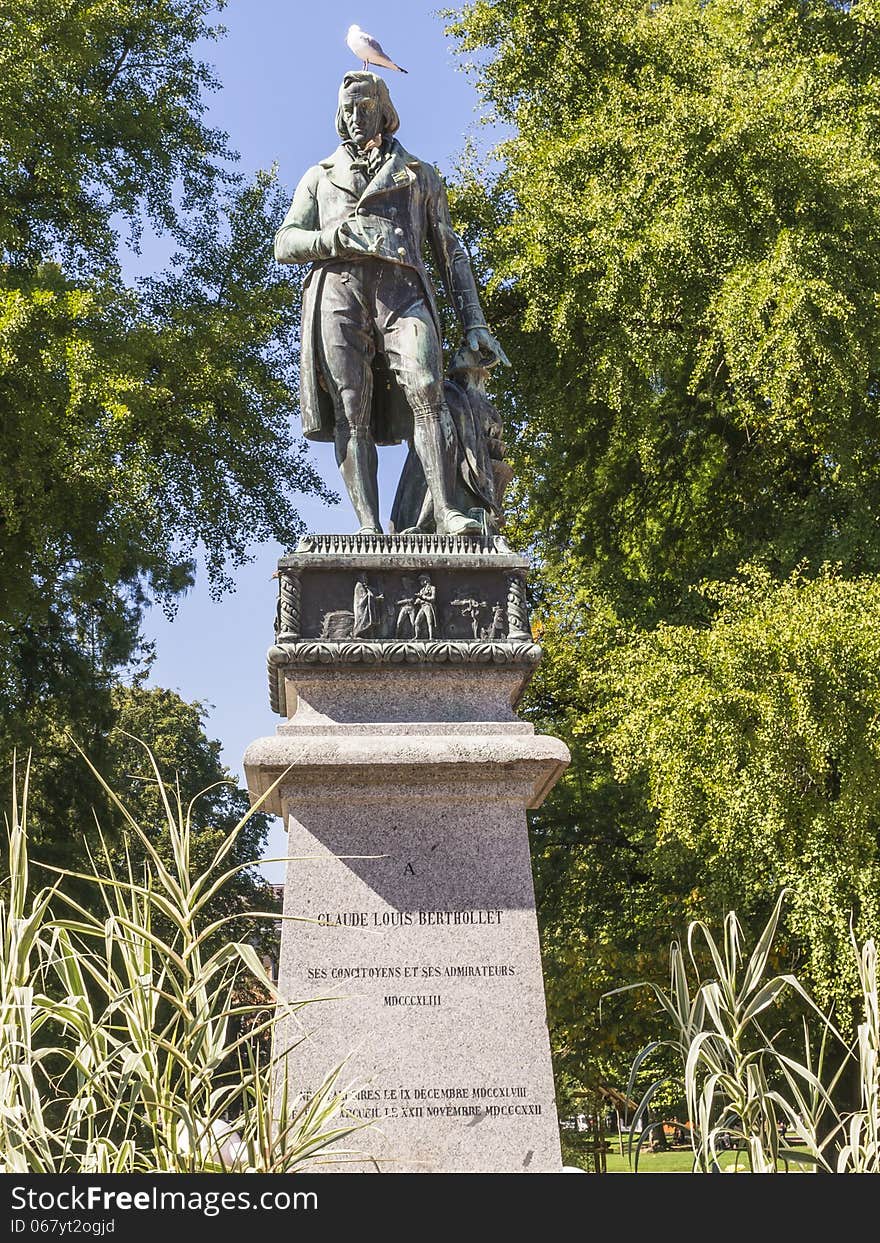 Statue of Claude Louis Berthollet in Annecy , France. Claude Louis Berthollet was a Savoyard-French chemist who became vice president of the French Senate in 1804. He is known for his scientific contributions to theory of chemical equilibria via the mechanism of reverse chemical reactions, and for his contribution to modern chemical nomenclature.